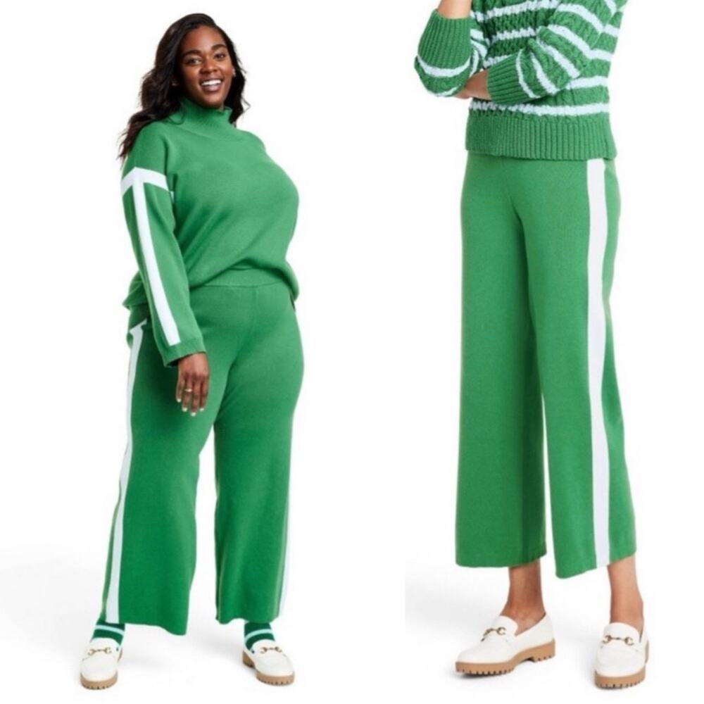 2X 🔖 LA LIGNE x Target Cashmere Blend Sweater Pant Lounge Green White Stripe
